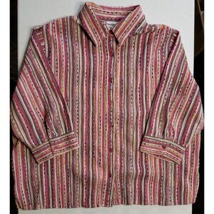 Breckenridge 3/4 Sleeve Button Up Multicolor Textured Stretch Shirt Women's 1X